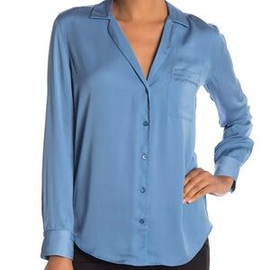 Equipment Satin Keira Button Long Sleeve Top Size XS in Light Blue